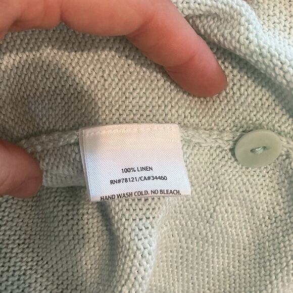 Eileen Fisher Linen Cardigan Size Large Light Blue Coastal Beachy Casual Fall - Picture 8 of 8